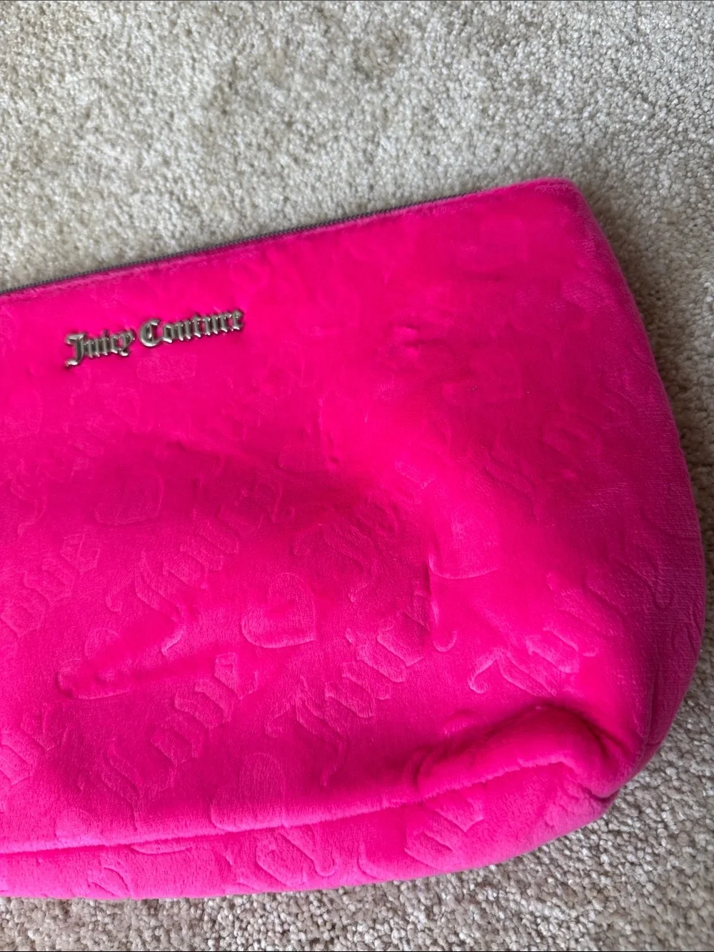 Juicy Couture Pink Soft Velvet Large Cosmetic Bag Travel Girlie Coquette NEW